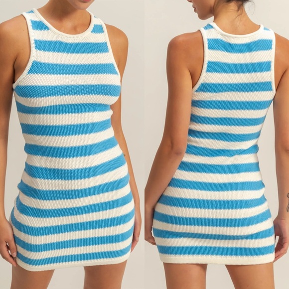 HYFVE Dresses & Skirts - NEW HYFVE Blue & Cream Striped Sleeveless Bodycon Mini Dress Size Medium